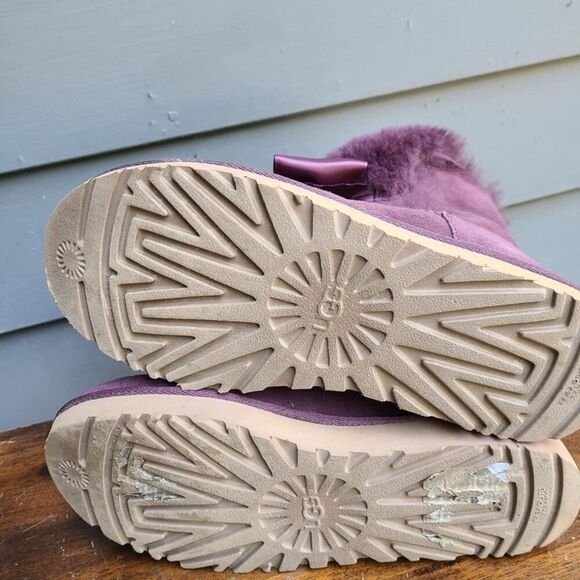 UGG Gita Bow Mini Boot Eggplant Purple Suede Shearling size 7 - Picture 3 of 11